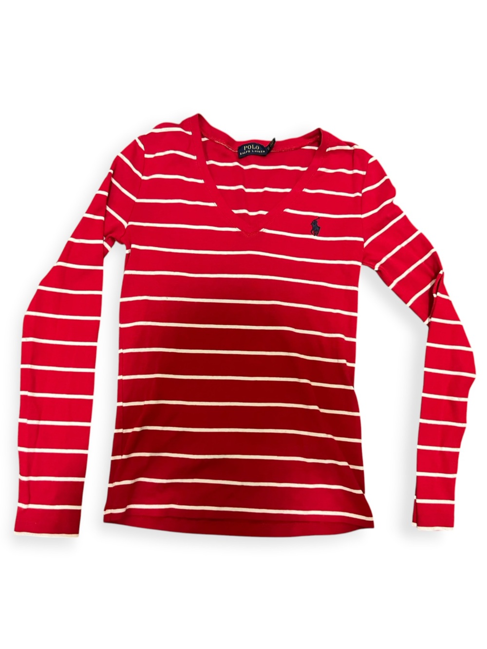 Polo Ralph Lauren Striped Long Sleeve Polo Shirt Red White XS